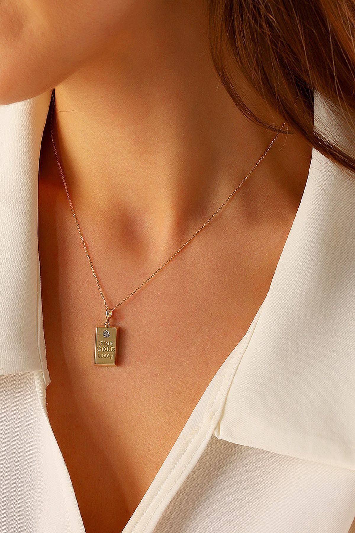 14 Ayar Altın Kolye Külçe Desenli Altın Kolye