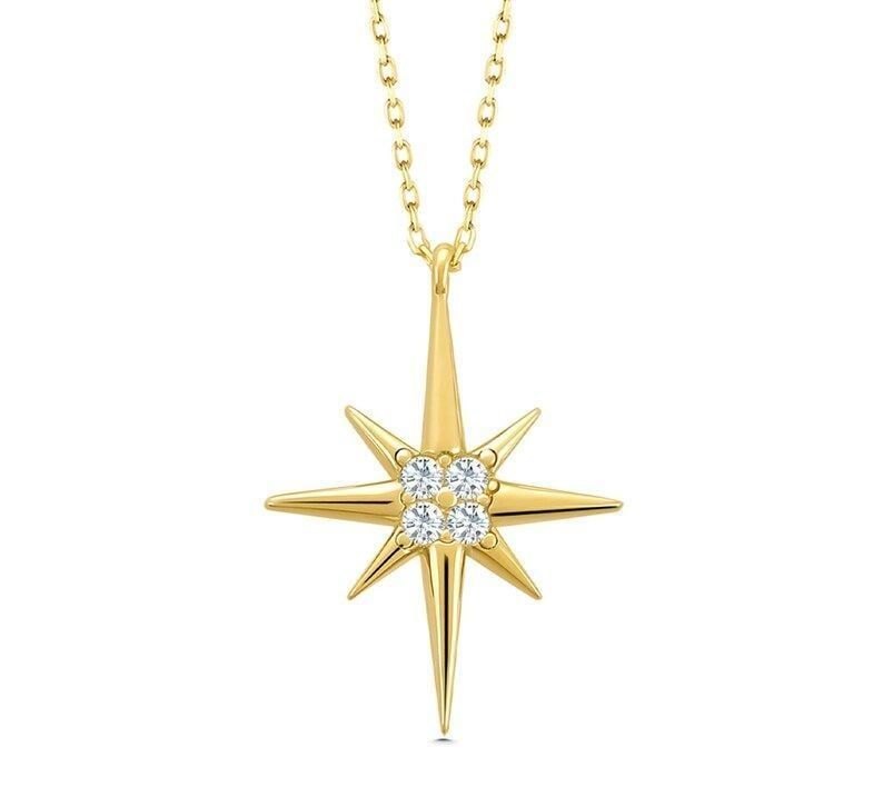 Moom Mücevherat Kadın 14 Ayar Altın Taşlı Star Kutup Yıldızı Kolye ''45 cm''