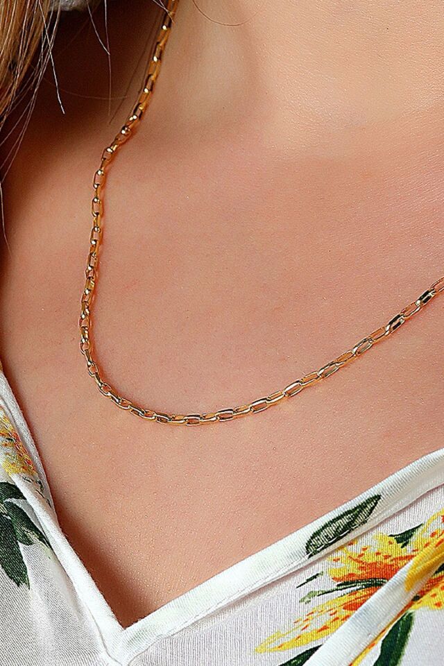 14 Ayar Altın Zincir Kolye Örme Zincir Kolye 1,90 Mm Kalınlık