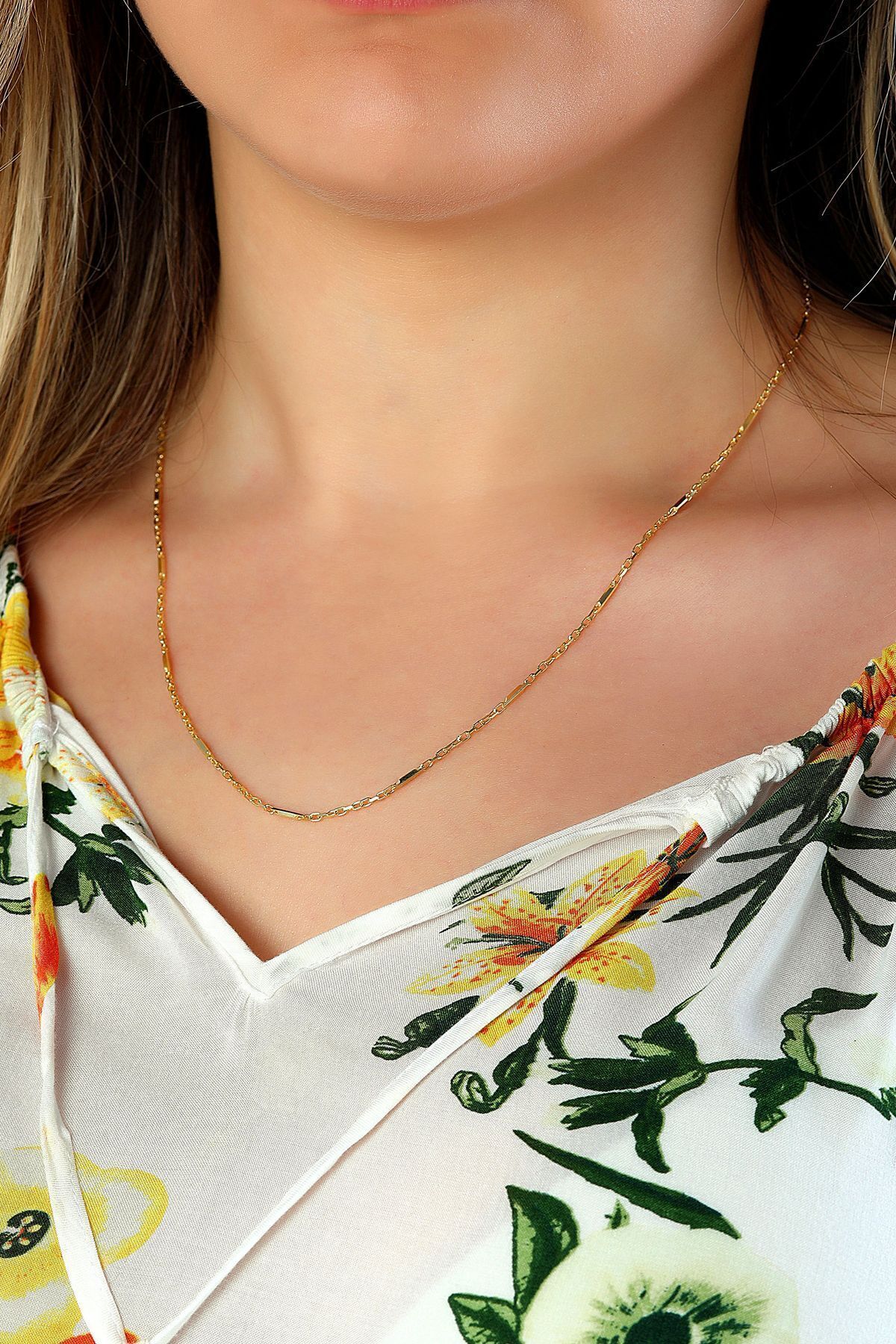 14 Ayar Altın Zincir Kolye Barlı Zincir Kolye 1,40 Mm Kalınlık