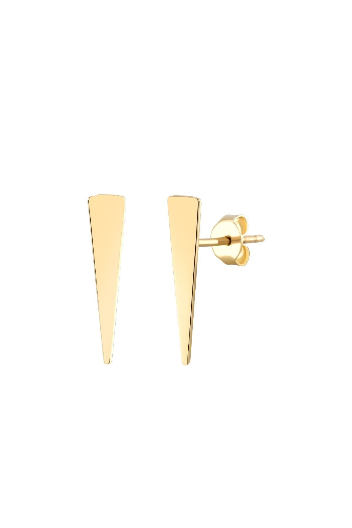 14 Ayar Altın Minimalist Plaka Vidalı Küpe 1.8 Cm