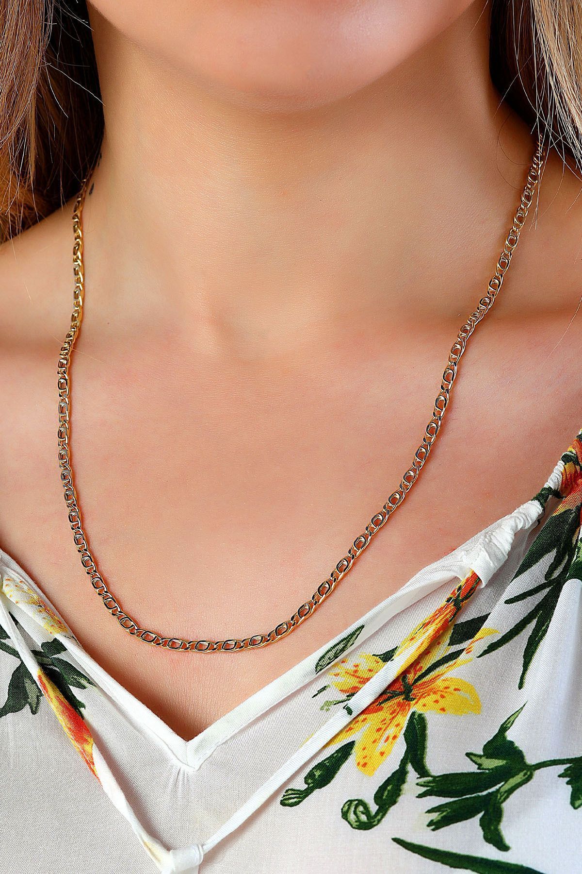 14 Ayar Altın Zincir Kolye Kuş Gözü Örme Zincir Kolye 3,20 Mm Kalınlık