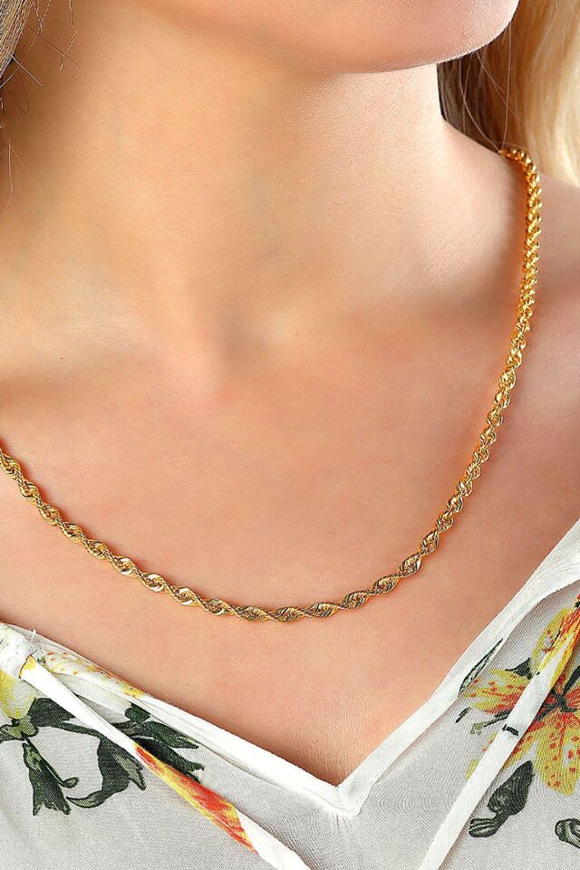 14 Ayar Altın Zincir Kalın Halat Zincir Kolye 4,00 Mm Kalınlık