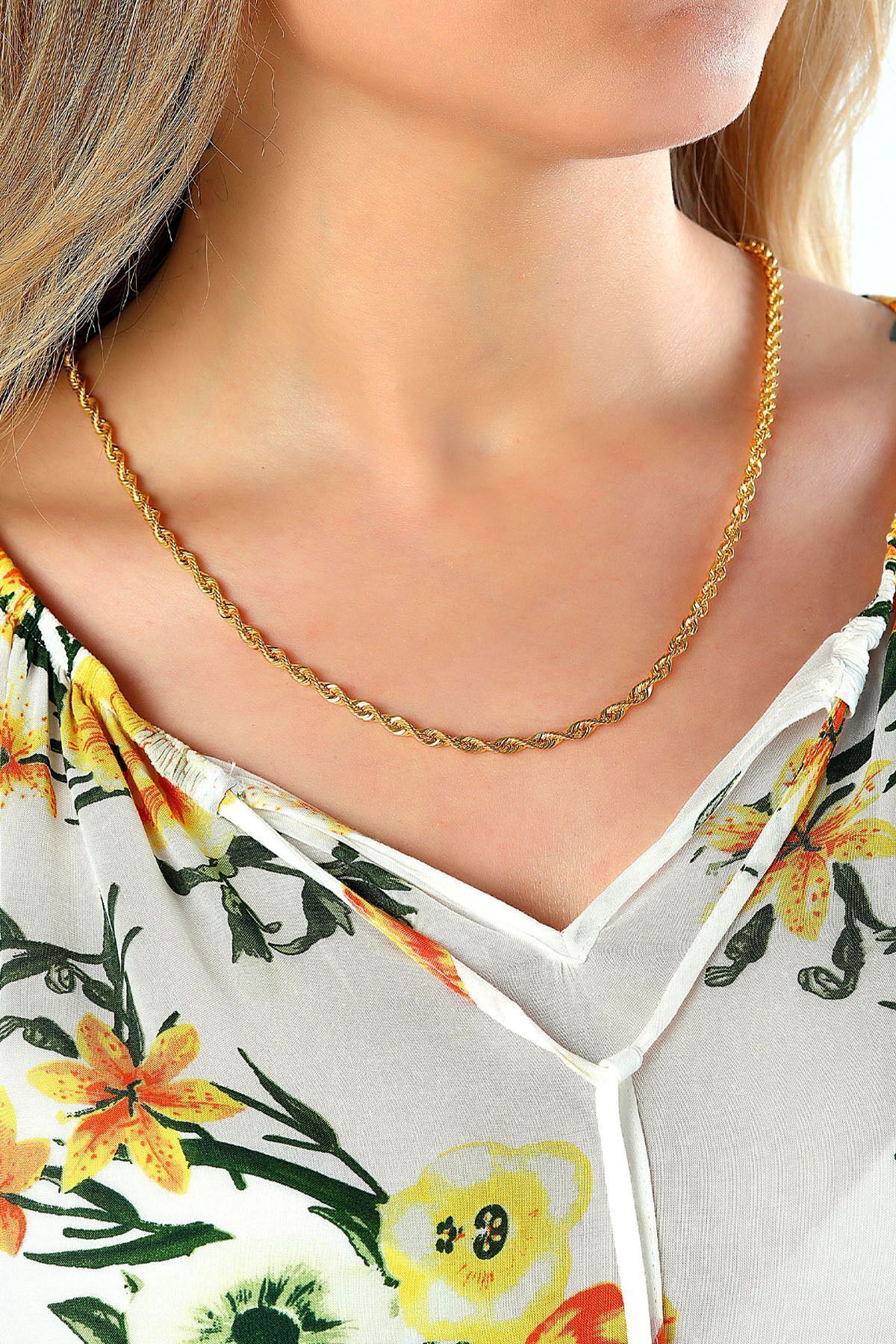 14 Ayar Altın Zincir Kalın Halat Zincir Kolye 4,00 Mm Kalınlık