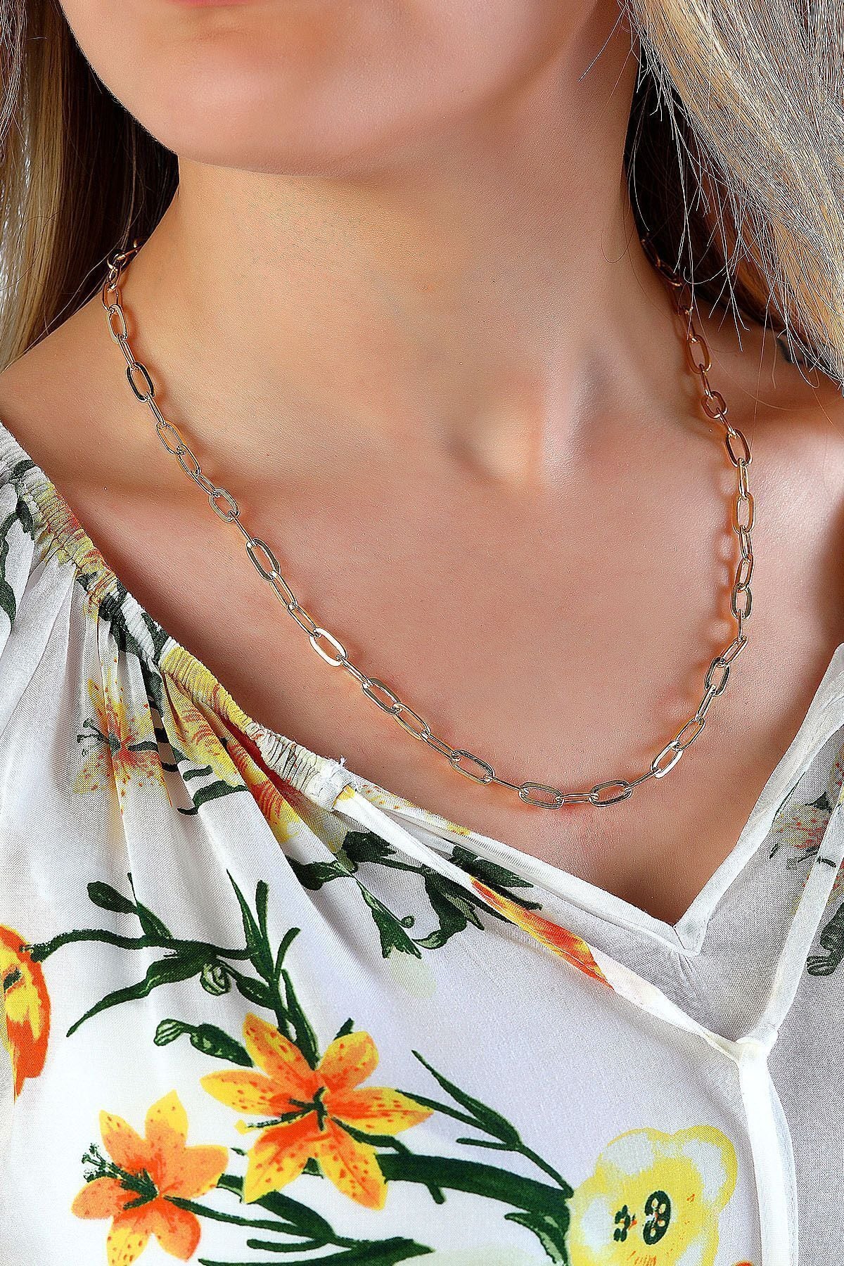 14 Ayar Altın Zincir Ataş Zincir Kolye 5,00 Mm Kalınlık