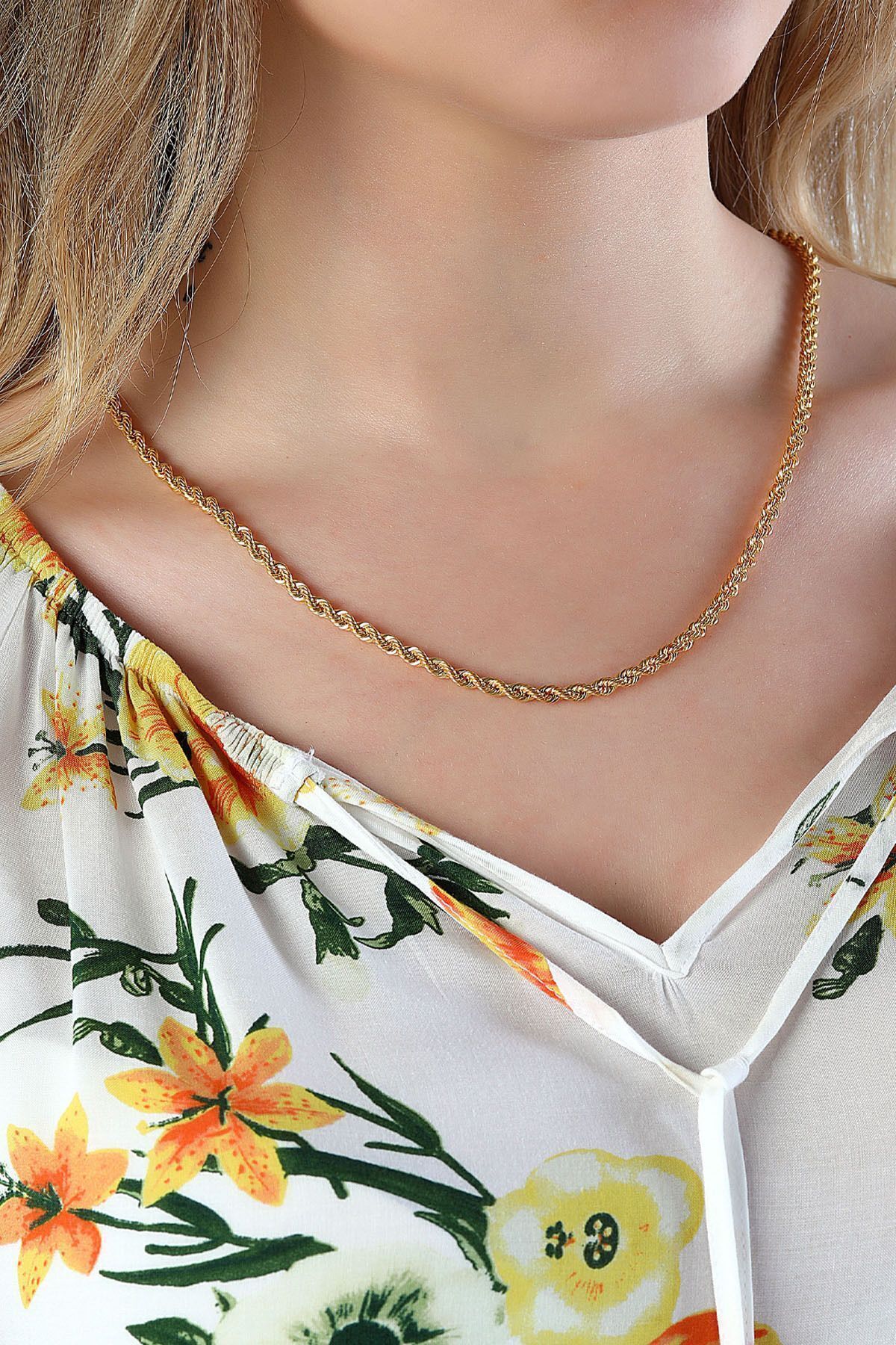 14 Ayar Altın Zincir Kalın Halat Zincir Kolye 4,00 Mm Kalınlık