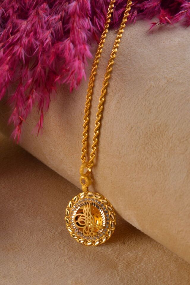 14 Ayar Altın Kolye Halat Zincirli Osmanlı Tuğralı Altın Kolye