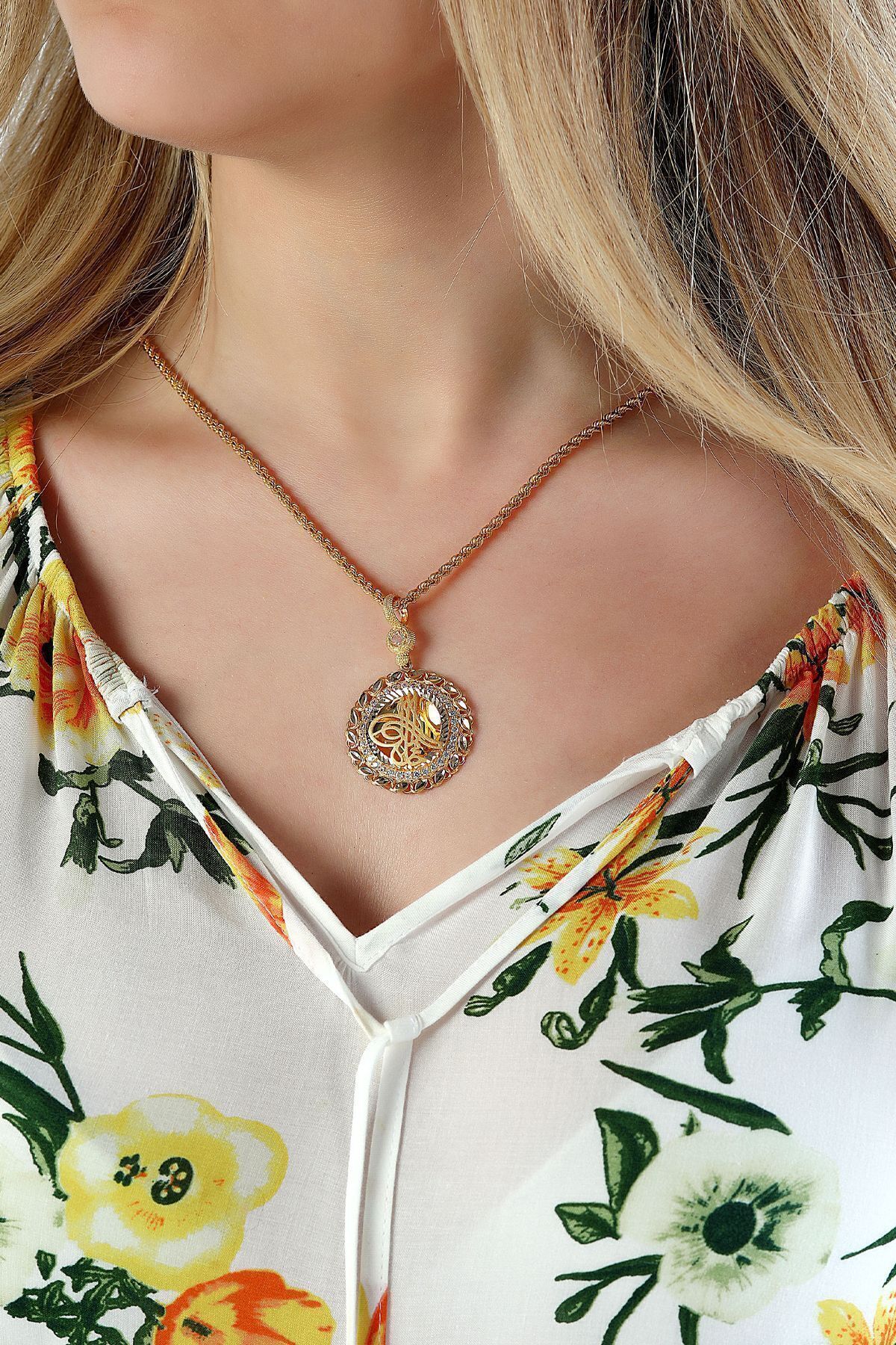 14 Ayar Altın Kolye Halat Zincirli Osmanlı Tuğralı Altın Kolye