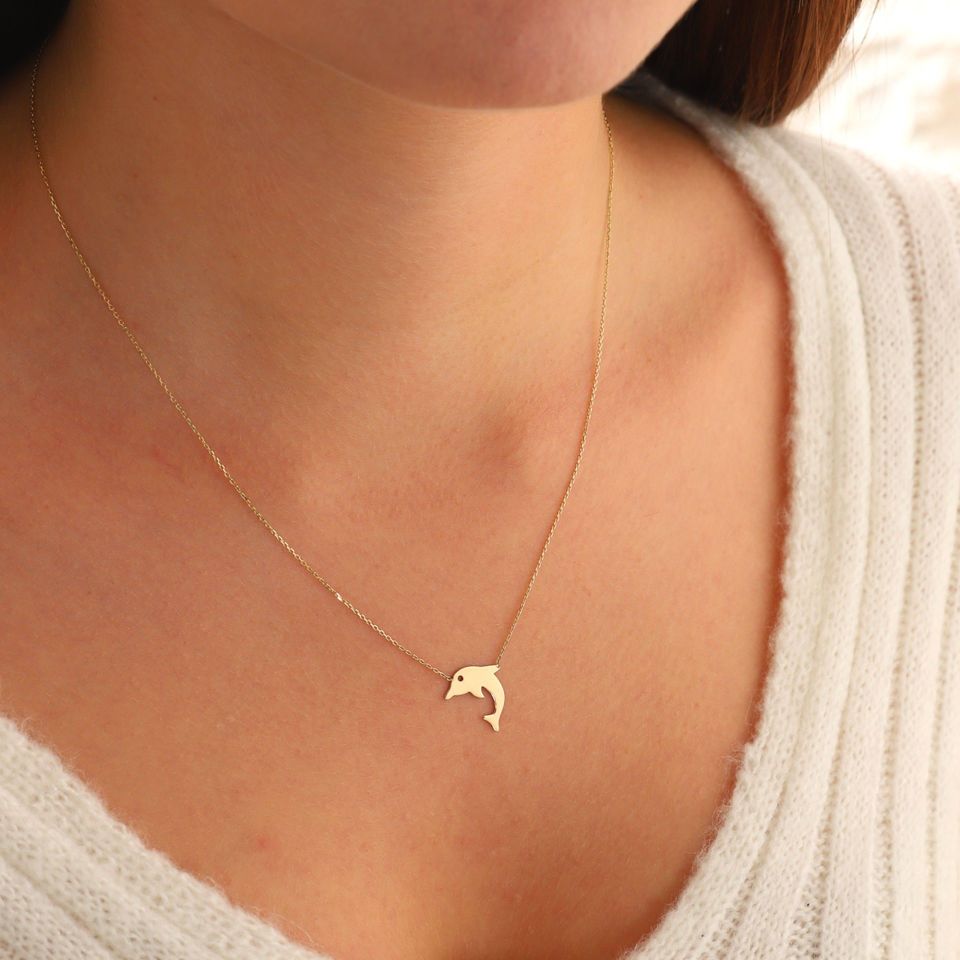 Moom Mücevherat Kadın 14 Ayar Altın Yunus Balığı Kolye ''45 cm''