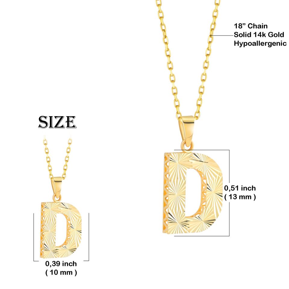 MOOM ÜCEVHERAT Kadın 14 Ayar Altın Harf Kolye A & Z Harfi Altın Kolye Zincirli Kalemli Işıltılı Desenli 42 cm D
