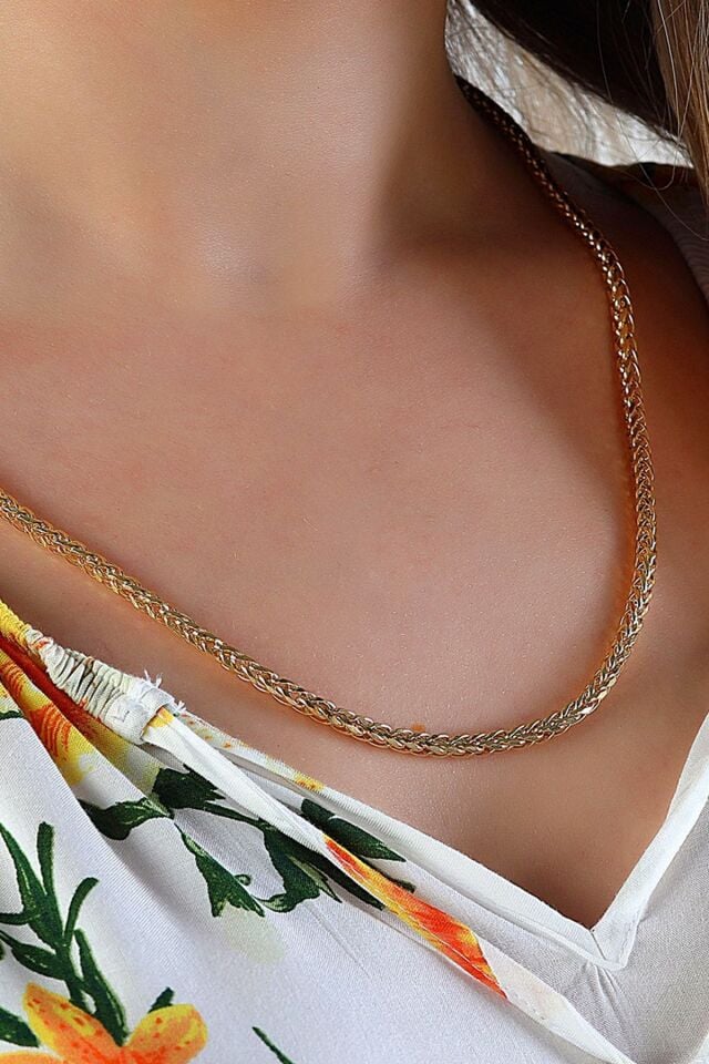 14 Ayar Altın Zincir Ezme Tilki Kuyruğu Kare Zincir Kolye 3,00 Mm Kalınlık