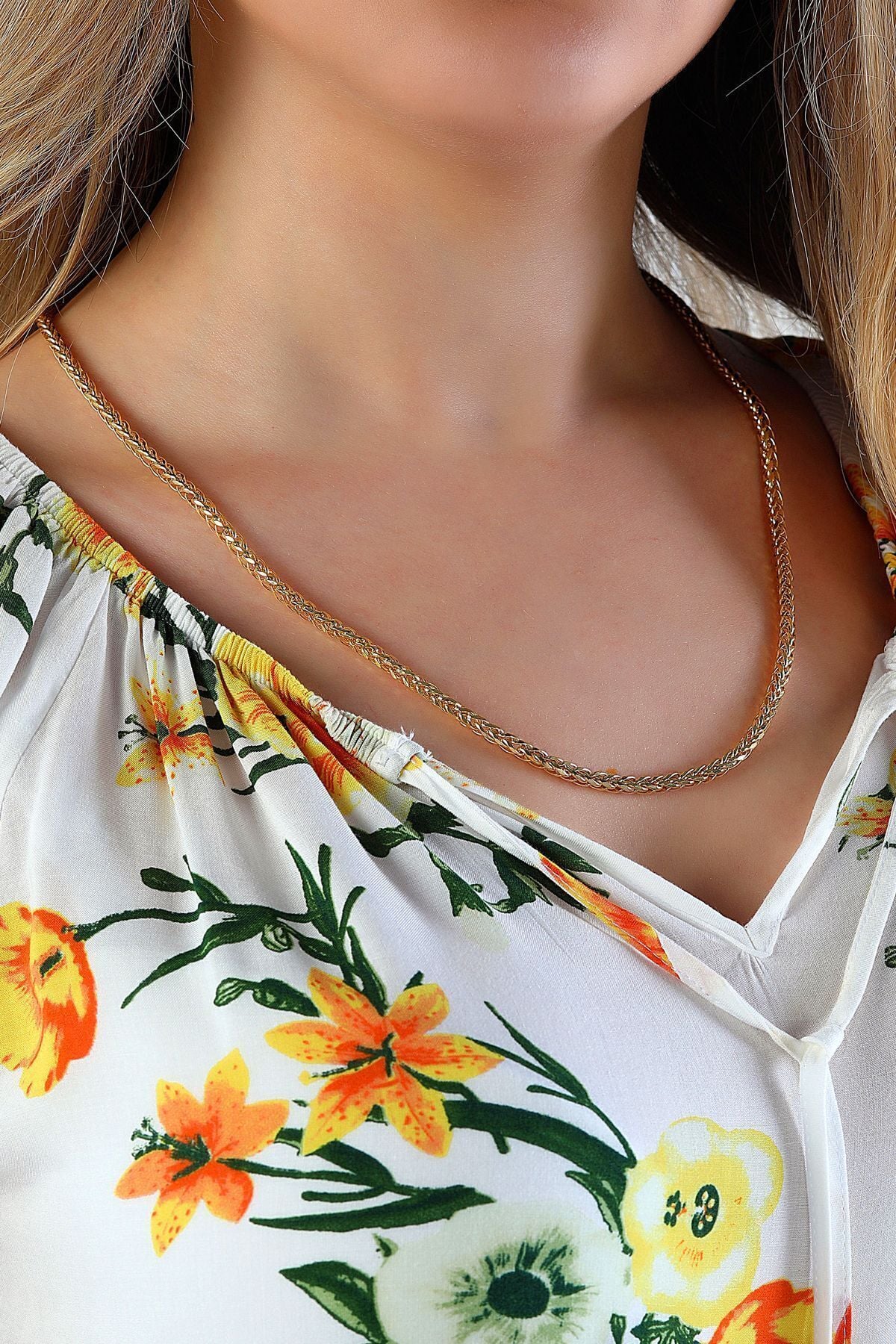 14 Ayar Altın Zincir Ezme Tilki Kuyruğu Kare Zincir Kolye 3,00 Mm Kalınlık