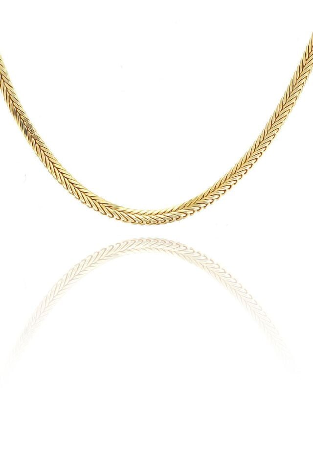 14 Ayar Altın Zincir Kalın Ezme Tilki Kuyruğu Kare Zincir Kolye 3,00 Mm Kalınlık