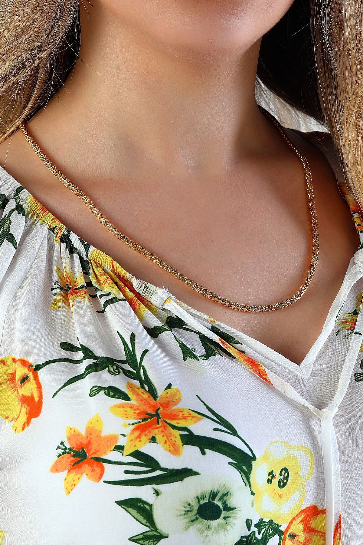 14 Ayar Altın Zincir Kalın Ezme Tilki Kuyruğu Kare Zincir Kolye 3,00 Mm Kalınlık