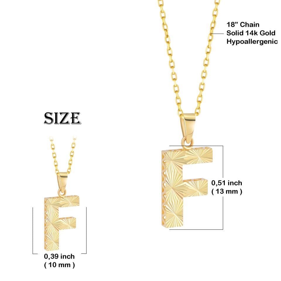 MOOM ÜCEVHERAT Kadın 14 Ayar Altın Harf Kolye A & Z Harfi Altın Kolye Zincirli Kalemli Işıltılı Desenli 42 cm F