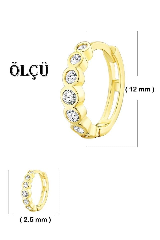14 Ayar Altın Minimalist Taşlı Modern Halka Küpe 1.2 Cm