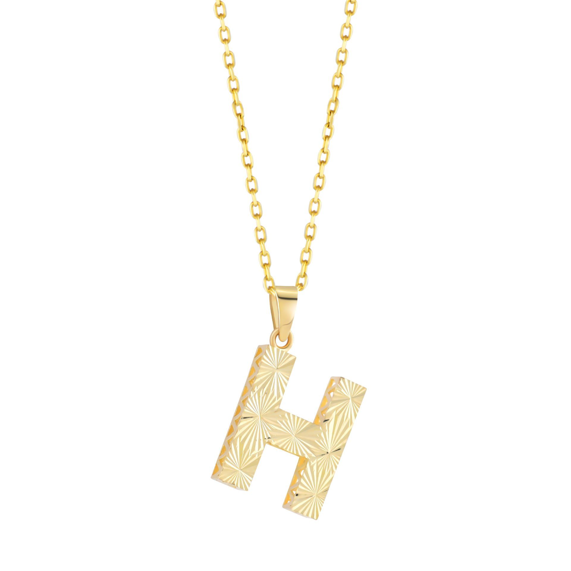 MOOM ÜCEVHERAT Kadın 14 Ayar Altın Harf Kolye A & Z Harfi Altın Kolye Zincirli Kalemli Işıltılı Desenli 42 cm H