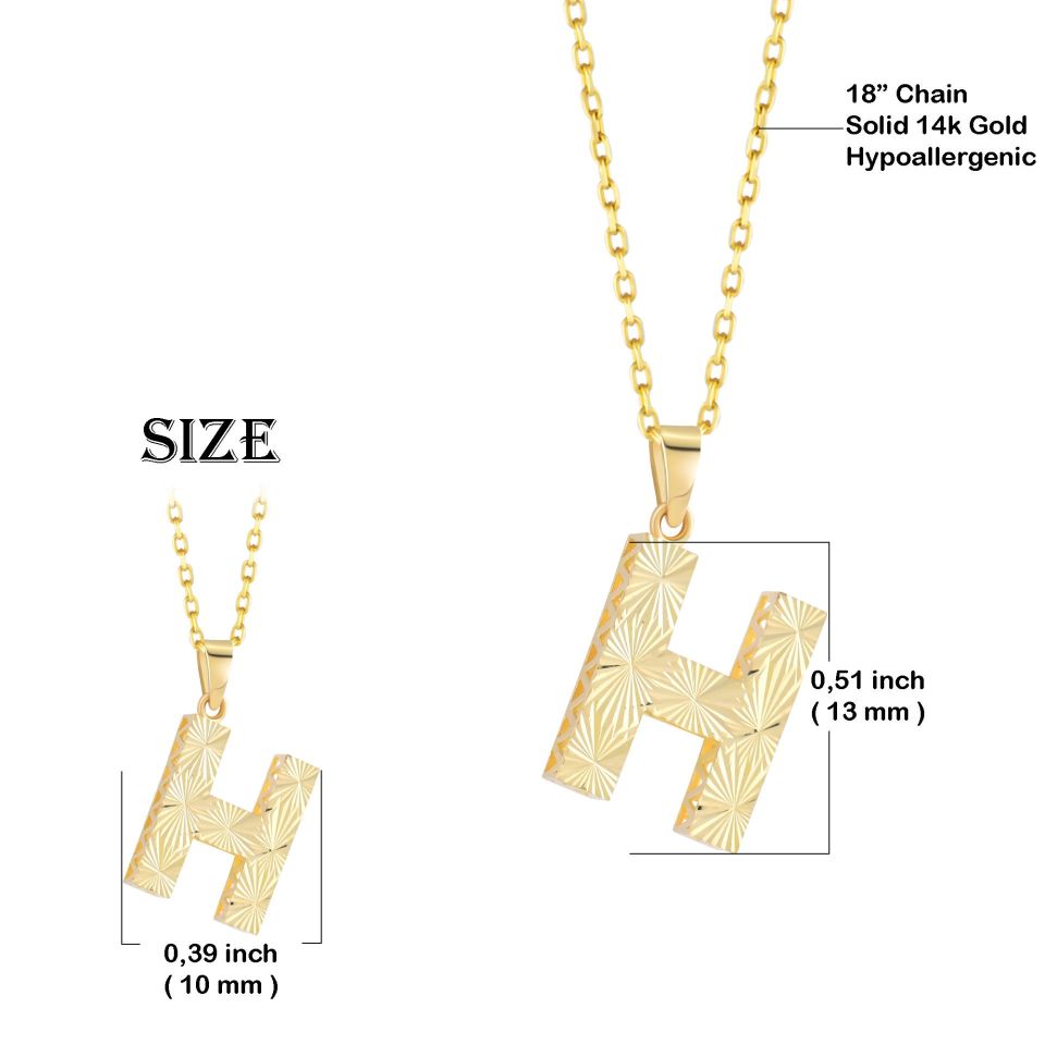 MOOM ÜCEVHERAT Kadın 14 Ayar Altın Harf Kolye A & Z Harfi Altın Kolye Zincirli Kalemli Işıltılı Desenli 42 cm H