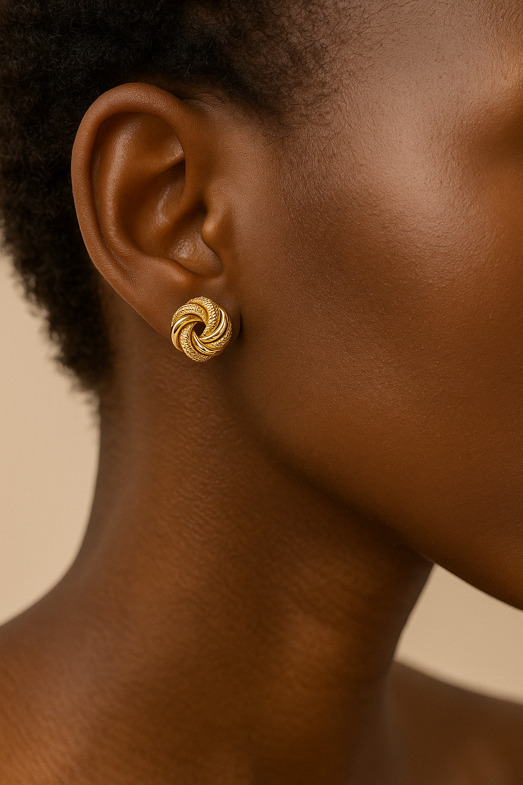 14 Ayar Altın Yuvarlak Burgulu Küpe Düğüm Küpe