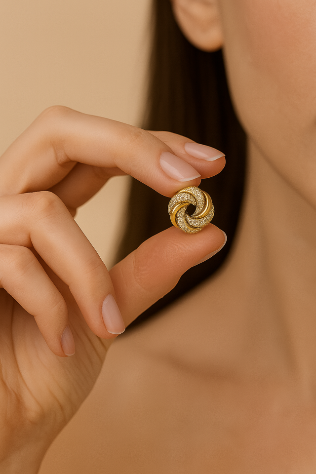 14 Ayar Altın Yuvarlak Burgulu Küpe Düğüm Küpe