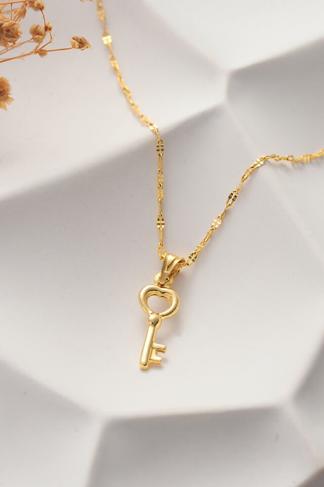 14 Ayar Altın Kolye Aynalı Zincir Anahtar Kolye