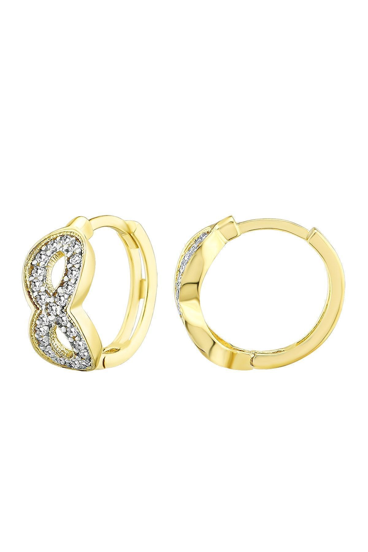 14 Ayar Altın Minimalist Taşlı Sonsuzluk Halka Küpe 1.7 Cm