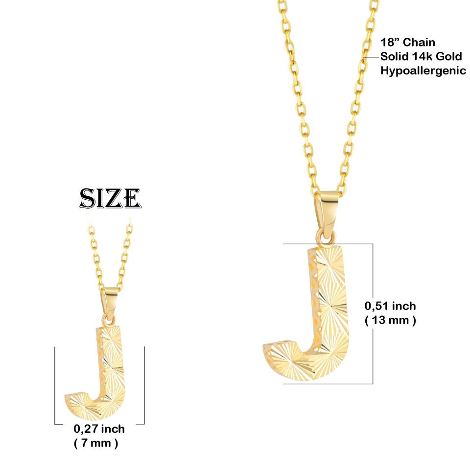 MOOM ÜCEVHERAT Kadın 14 Ayar Altın Harf Kolye A & Z Harfi Altın Kolye Zincirli Kalemli Işıltılı Desenli 42 cm J