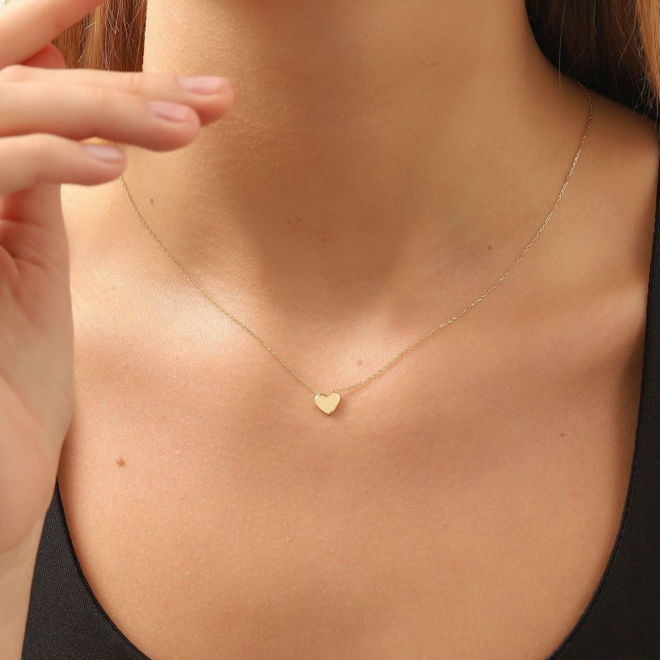 Moom Mücevherat Kadın 14 Ayar Altın Minimal Kalp Kolye ''45 cm''