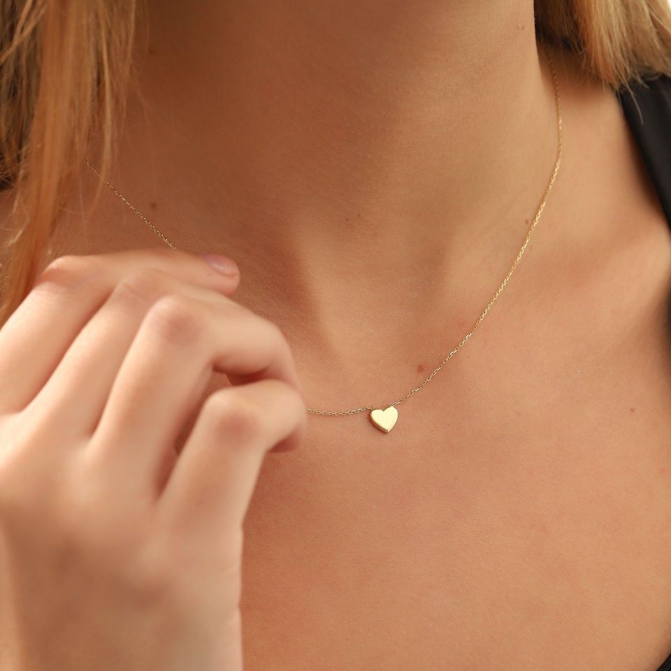 Moom Mücevherat Kadın 14 Ayar Altın Minimal Kalp Kolye ''45 cm''