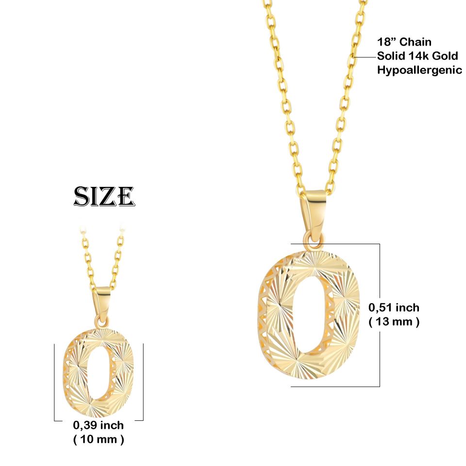 MOOM ÜCEVHERAT Kadın 14 Ayar Altın Harf Kolye A & Z Harfi Altın Kolye Zincirli Kalemli Işıltılı Desenli 42 cm O