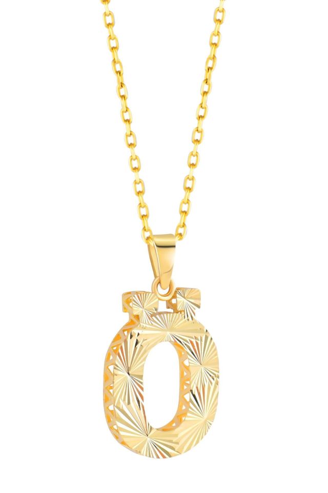 MOOM ÜCEVHERAT Kadın 14 Ayar Altın Harf Kolye A & Z Harfi Altın Kolye Zincirli Kalemli Işıltılı Desenli 42 cm Ö