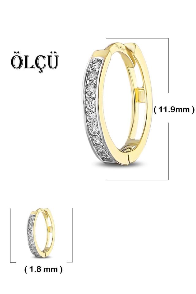 14 Ayar Altın Minimalist Taşlı Halka Küpe 1.2 Cm