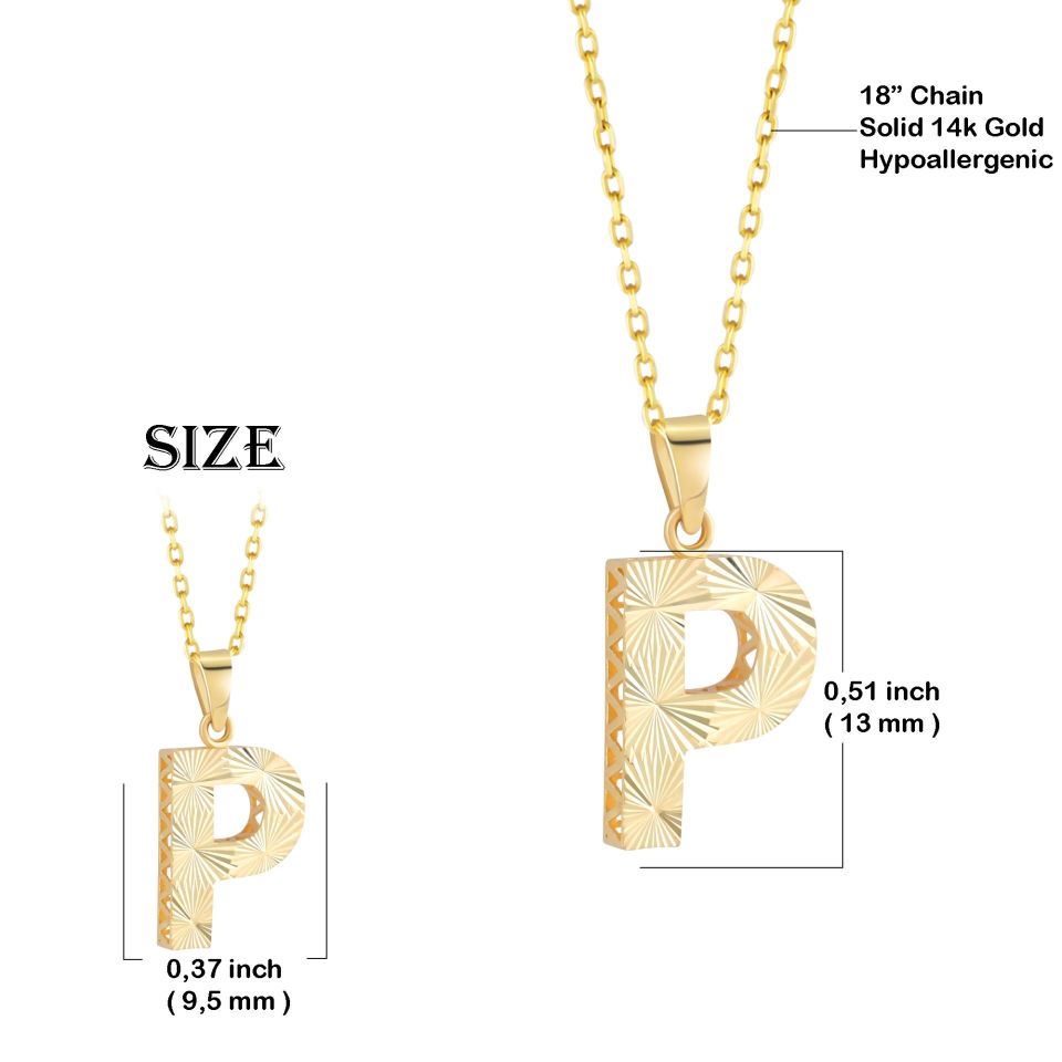 MOOM ÜCEVHERAT Kadın 14 Ayar Altın Harf Kolye A & Z Harfi Altın Kolye Zincirli Kalemli Işıltılı Desenli 42 cm P