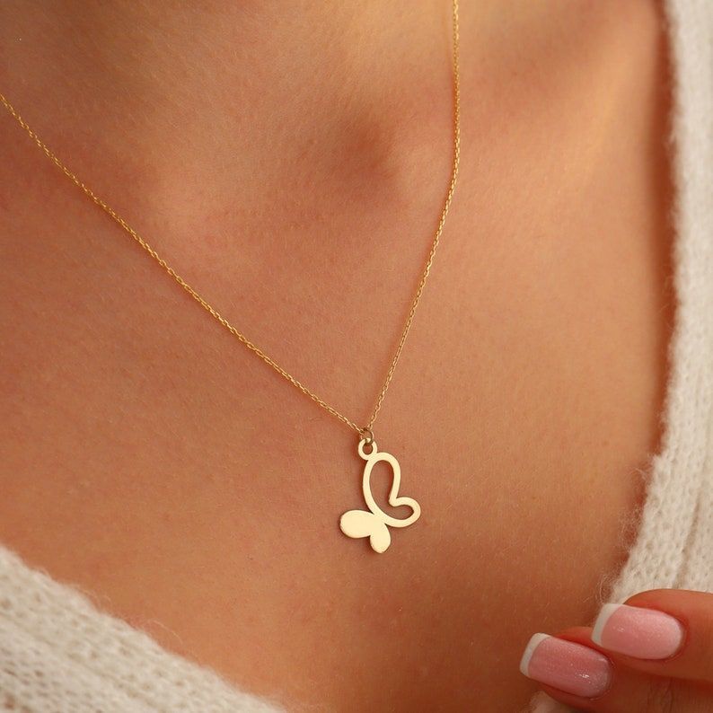 Moom Mücevherat Kadın 14 Ayar Altın Kelebek Kolye ''45 cm''