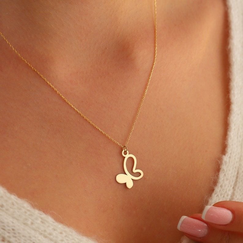 Moom Mücevherat Kadın 14 Ayar Altın Kelebek Kolye ''45 cm''