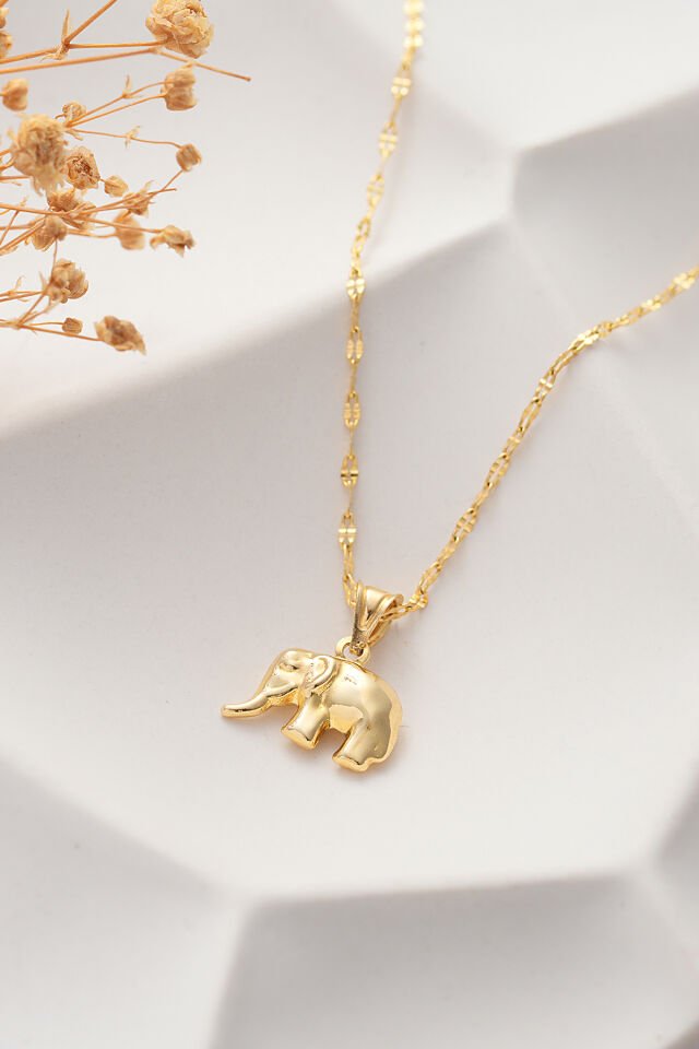 14 Ayar Altın Aynalı Zincir Fil Altın Kolye