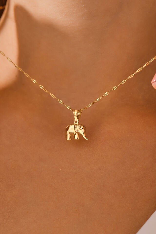 14 Ayar Altın Aynalı Zincir Fil Altın Kolye