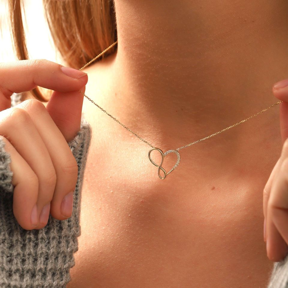 Moom Mücevherat Kadın 14 Ayar Altın Sonsuzluk Kalp Kolye ''45 cm''