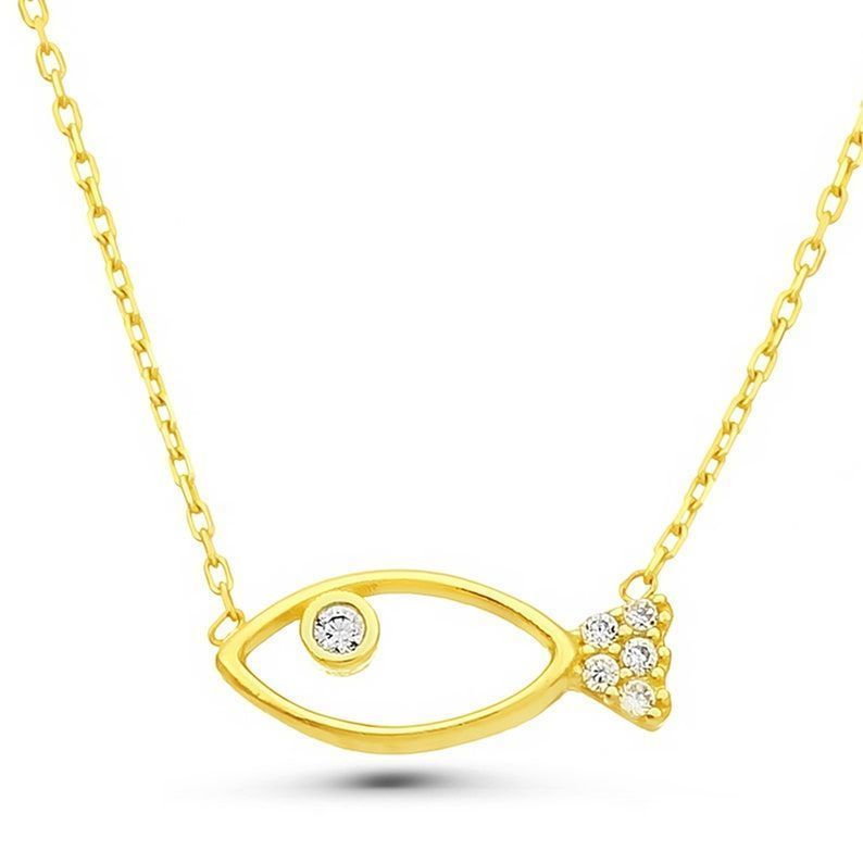 Moom Mücevherat Kadın 14 Ayar Altın Balık Kolye ''45 cm''