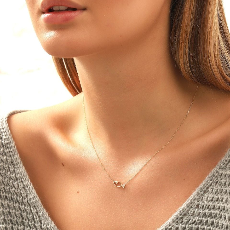 Moom Mücevherat Kadın 14 Ayar Altın Balık Kolye ''45 cm''