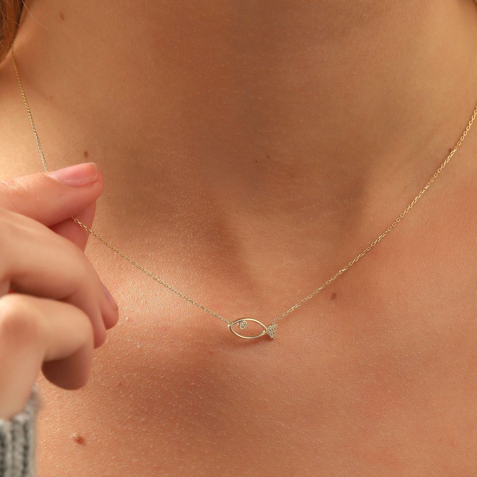 Moom Mücevherat Kadın 14 Ayar Altın Balık Kolye ''45 cm''