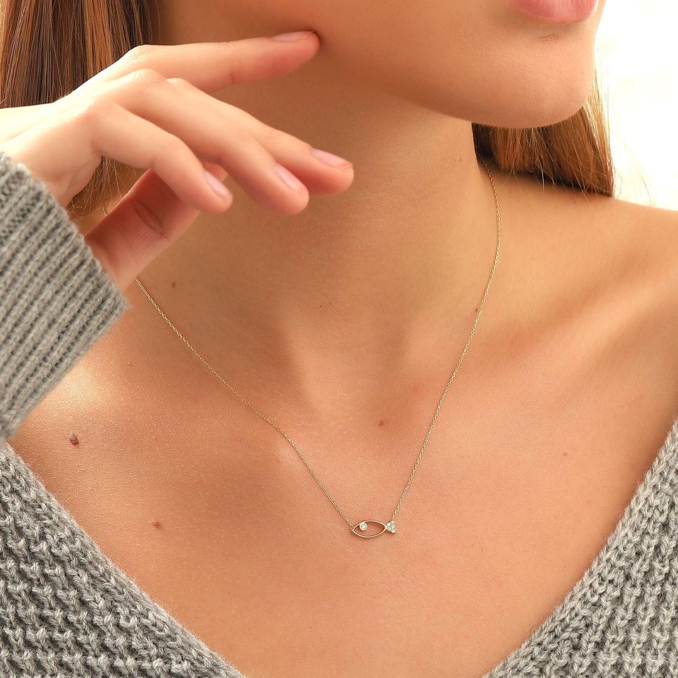 Moom Mücevherat Kadın 14 Ayar Altın Balık Kolye ''45 cm''