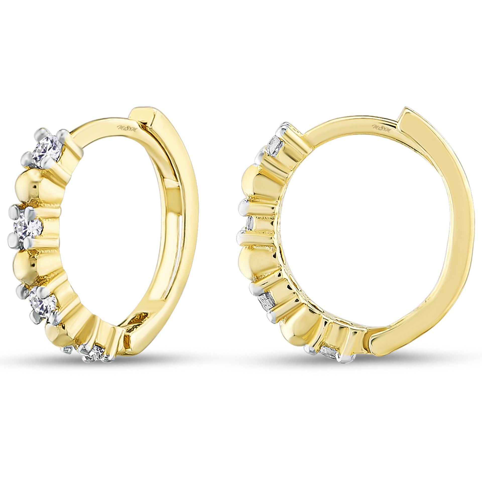 MOOM MÜCEVHERAT Kadın 14 Ayar Altın Küpe Minimalist Zirkon Taşlı Modern Halka Altın Küpe 12 mm