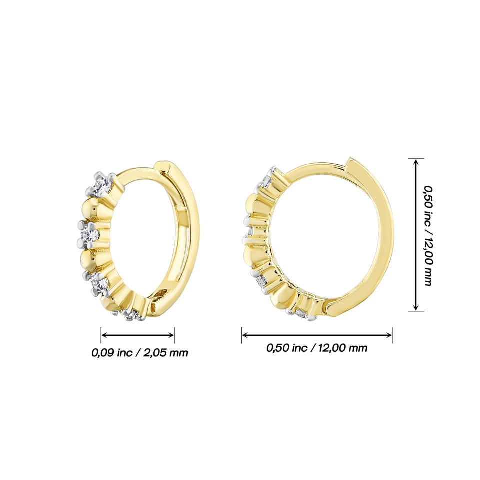 MOOM MÜCEVHERAT Kadın 14 Ayar Altın Küpe Minimalist Zirkon Taşlı Modern Halka Altın Küpe 12 mm