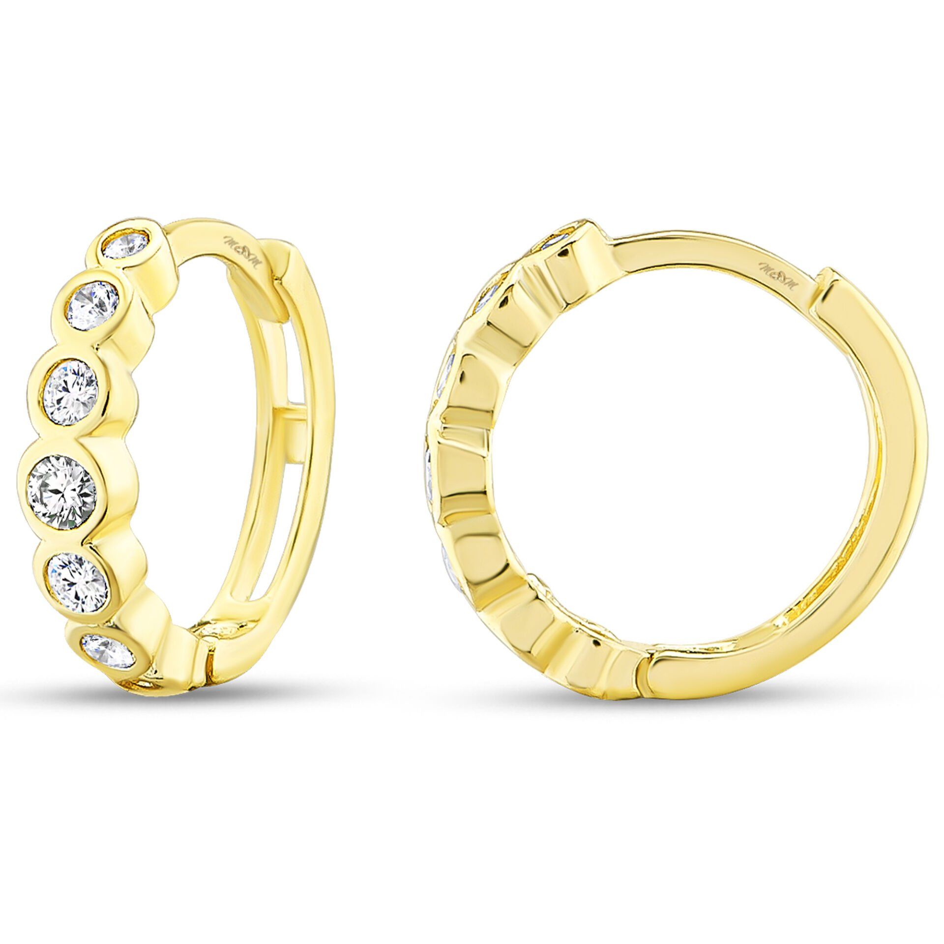 MOOM MÜCEVHERAT Kadın 14 Ayar Altın Küpe Minimalist Zirkon Taşlı Modern Halka Altın Küpe 12 mm