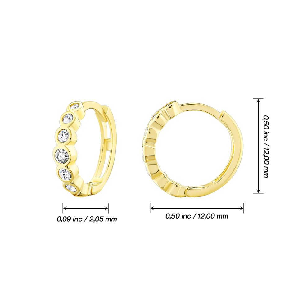 MOOM MÜCEVHERAT Kadın 14 Ayar Altın Küpe Minimalist Zirkon Taşlı Modern Halka Altın Küpe 12 mm