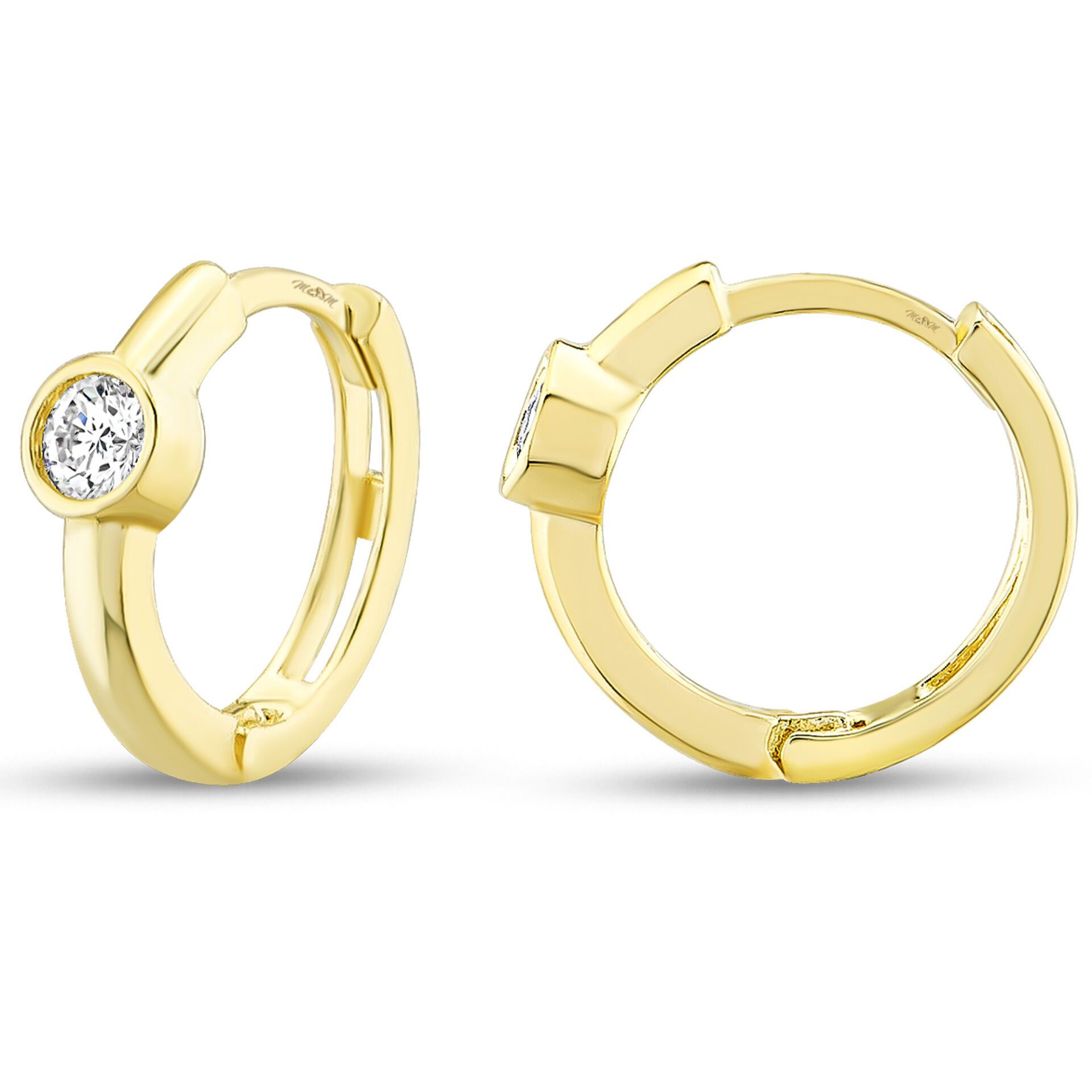 MOOM MÜCEVHERAT Kadın 14 Ayar Altın Küpe Minimalist Zirkon Taşlı Modern Halka Altın Küpe 12 mm