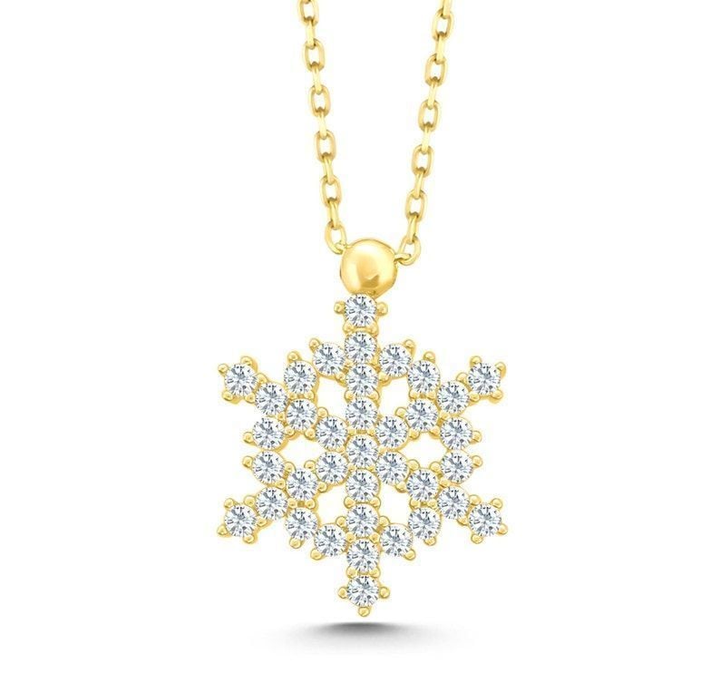Moom Mücevherat Kadın 14 Ayar Altın Taşlı Kar Tanesi Kolye ''45 cm''