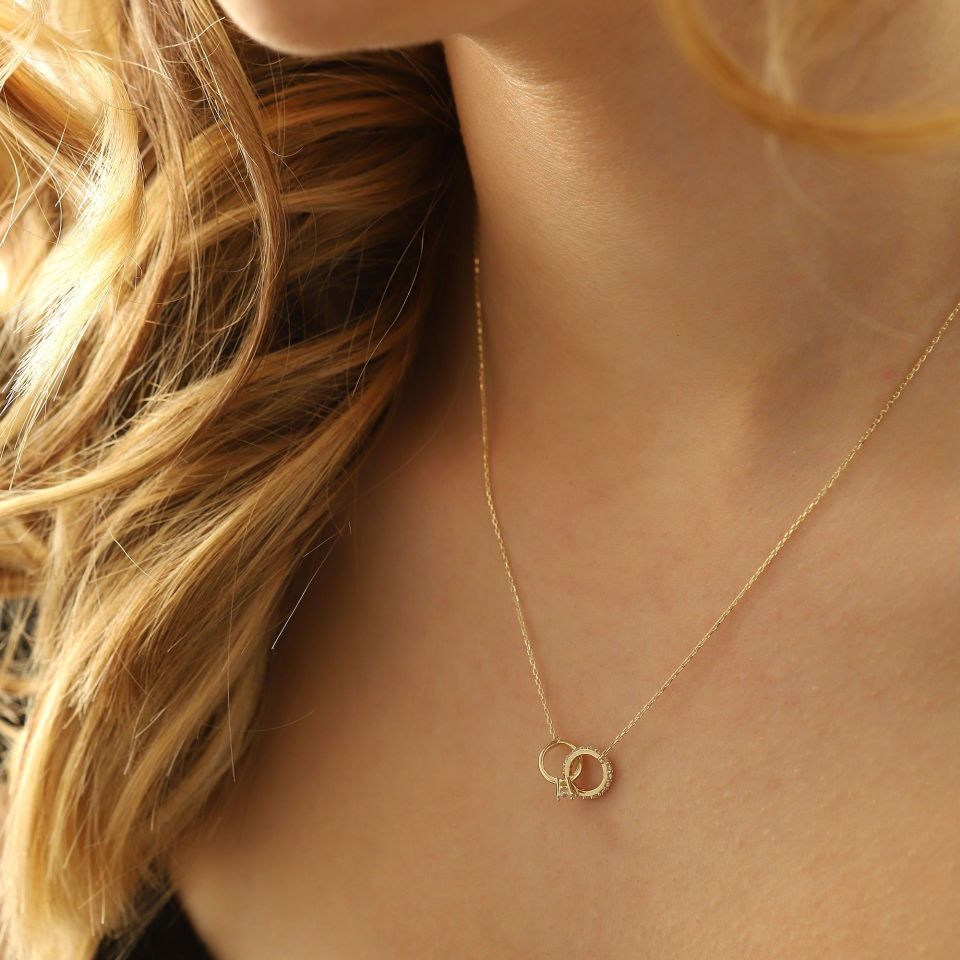 Moom Mücevherat Kadın 14 Ayar Altın Tektaş Alyans Kolye ''45 cm''