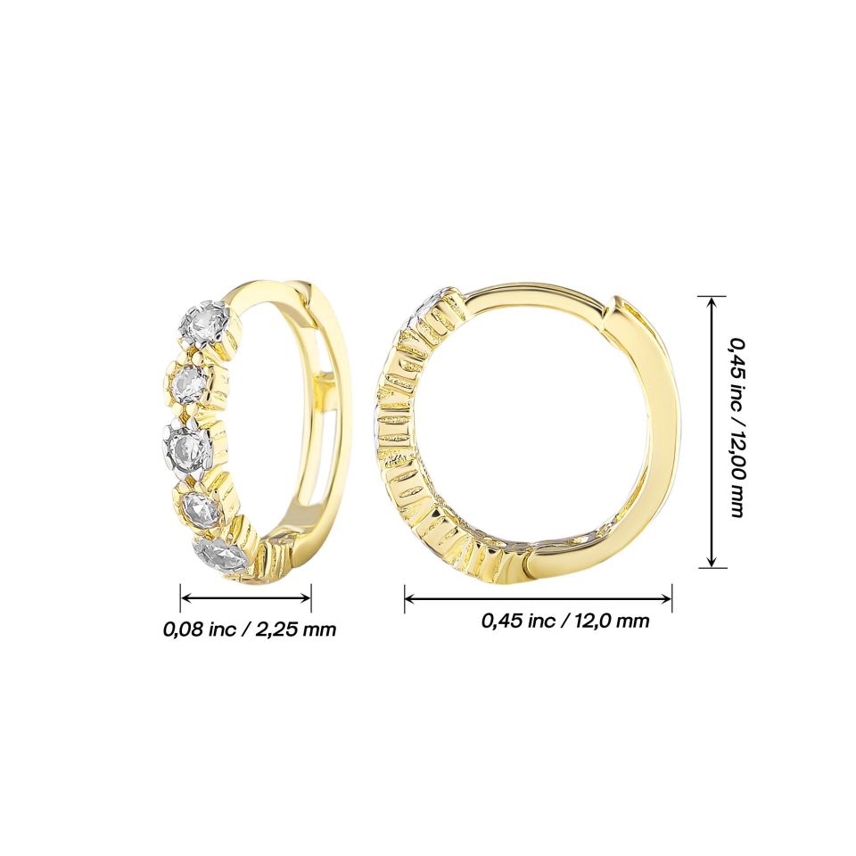 MOOM MÜCEVHERAT Kadın 14 Ayar Altın Küpe Minimalist Zirkon Taşlı Modern Halka Altın Küpe 12 mm